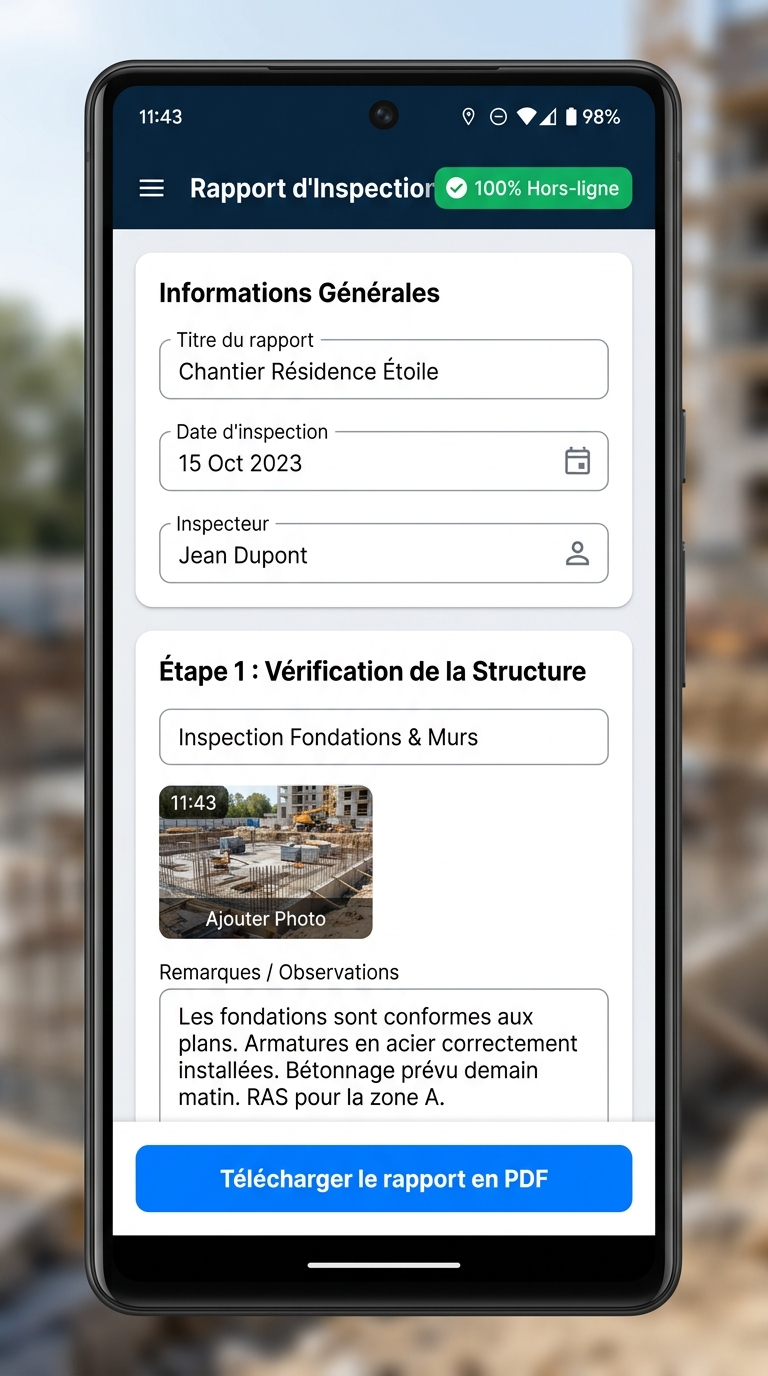 Capture de l'application Rapport d'Inspection Terrain